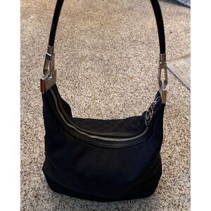 GUCCI Black‎ Signature Shoulder Bag Hobo GG Web Monogram Jacquard Leather Auth